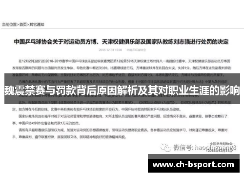 魏震禁赛与罚款背后原因解析及其对职业生涯的影响